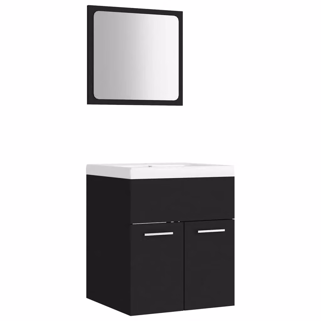 Berkfield Home Modern Black Matt Bathroom Furniture Set with Vanity Unit and Mirror Cabinet – 2