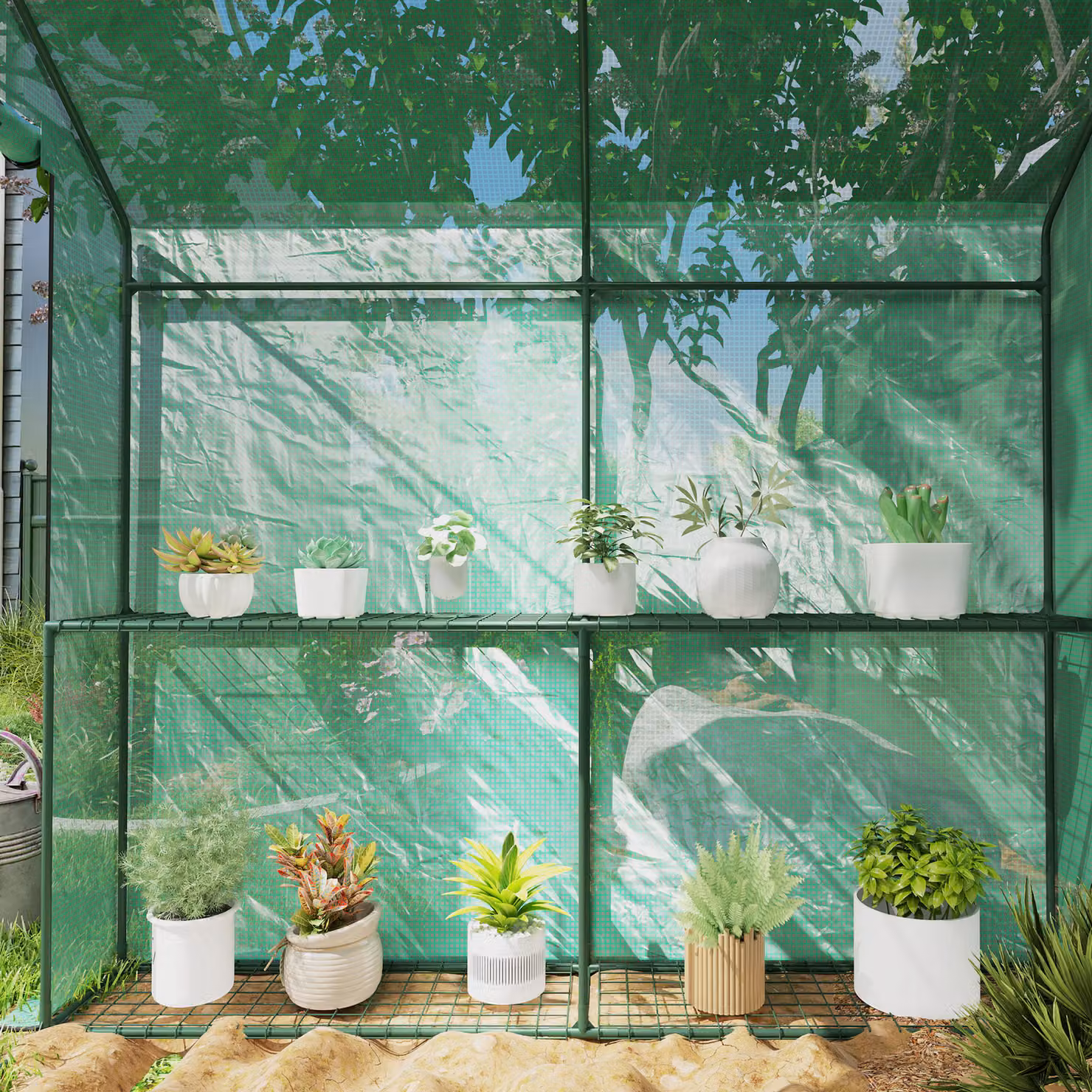 Outsunny Green Walk-in Greenhouse with 4 Shelves and Roll-up Door, W/D/H: 120 x 120 x 190 cm – 4