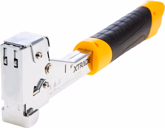 XTrade Pro Heavy Duty Steel Hammer Tacker with Flat Staples in Silver, Black and Yellow