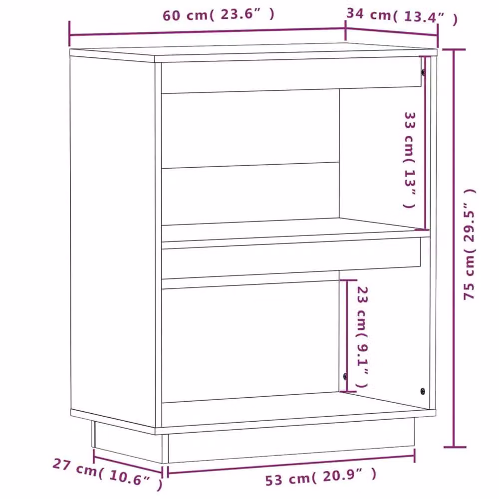 Berkfield Home Beautiful Console Cabinet in Black Solid Pine Wood, W/D/H: 60 x 34 x 75 cm – 4