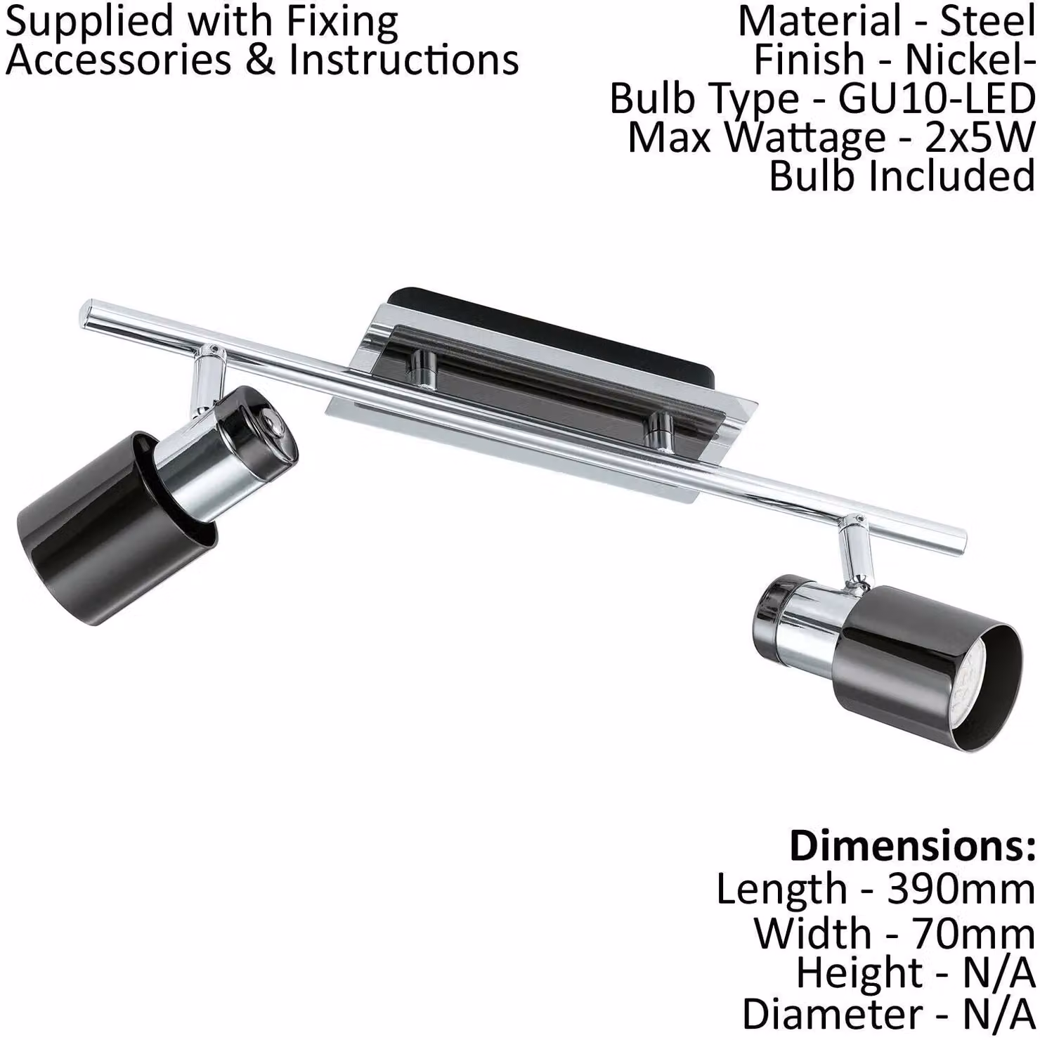 Loops Twin Ceiling Spot Light and 2x Matching Wall Lights in Chrome and Black Nickel Metal – 2