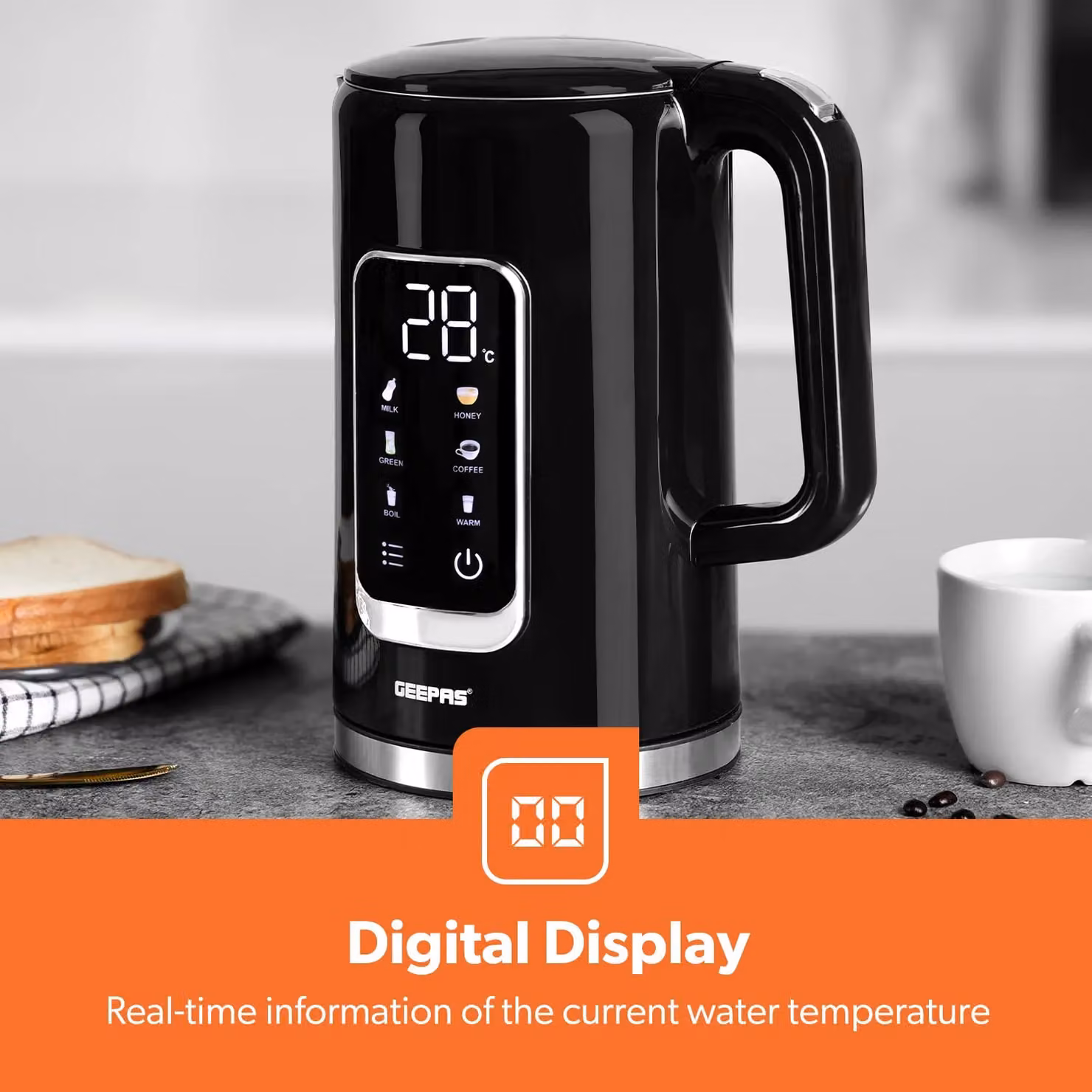 Geepas 5-in-1 Digital 4 Slice Long Toaster and Electric Kettle Set in Black – 3