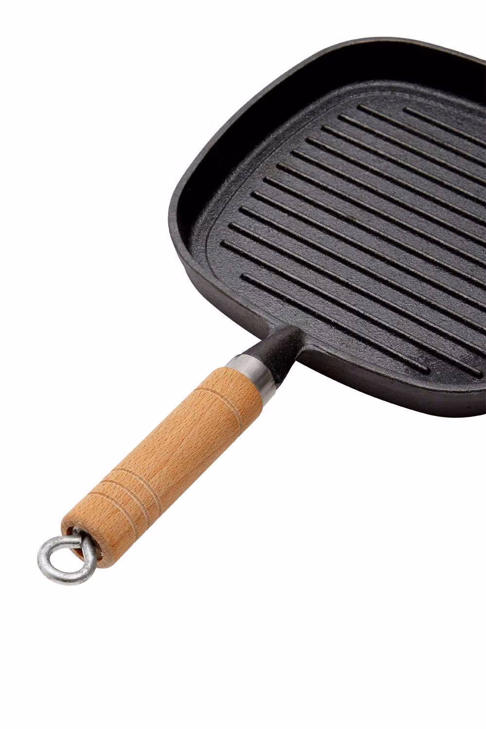 Garden Sanctuary Square Uncoated Cast Iron Grill Pan with Wood Handle in Black – 5