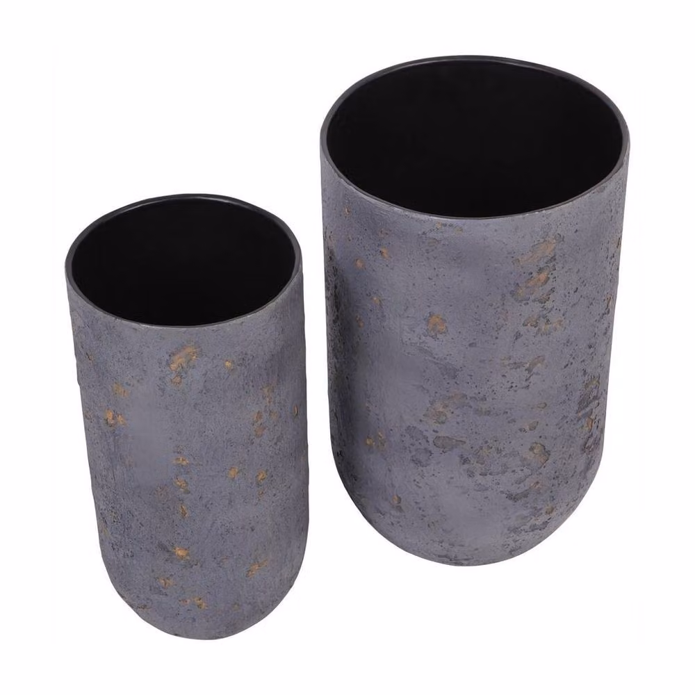 The Libra Company Volcano Planters Set of 2 in Blue and Grey, Metal and Concrete, W29 x D29 x H50 cm – 2