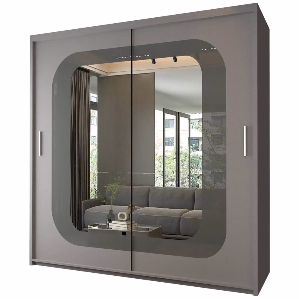 Sliding Wardrobes 4U Modern Double Door Sliding Wardrobe with Integrated LED Lighting in Grey, W: 203 cm, H: 217 cm – 2