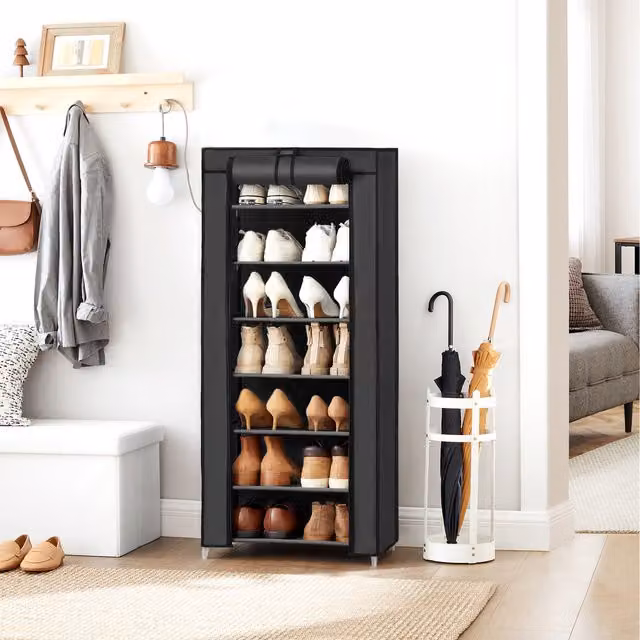 SONGMICS 7-Tier Fabric Shoe Rack with Cover, Black