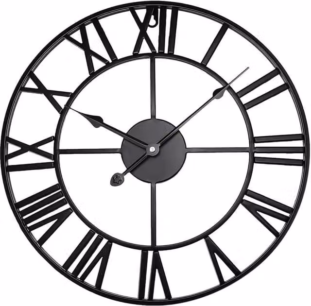 Crystals Black Metal Round Analog Garden Wall Clock with Roman Numerals, W/D/H: 60 x 60 x 60 cm