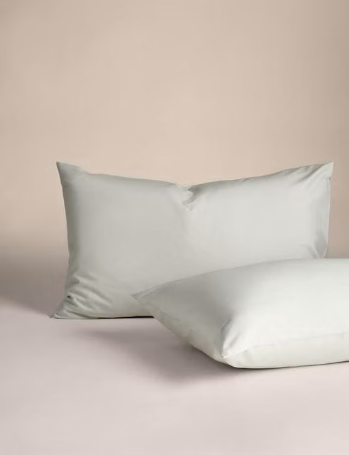 M&S 2 Pack Pure Cotton 180 Thread Count Plain Pillowcases in Silver Grey