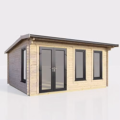 Powersheds High Grade Premium Apex Log Cabin with Double Door and Toughened Glass, Left Orientation Door, EPDM Rubber Roofing, Anthracite Grey – 1
