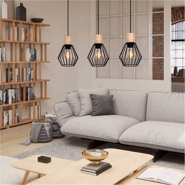 Loops Modern Triple Pendant Ceiling Light in Black and Brown