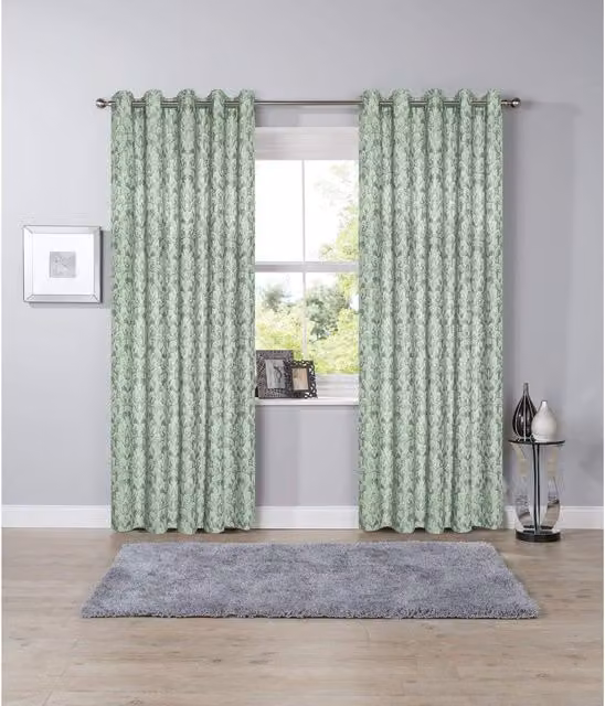 NewEdgeBlinds Floral Opaque Fabric Panel Eyelet Curtains in Blue and Green, Height: 228 cm