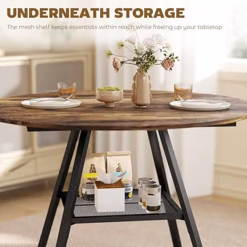 HOMCOM Round Dining Table for 4 People in Brown and Black, Diameter: 100 cm, Height: 76 cm – 4