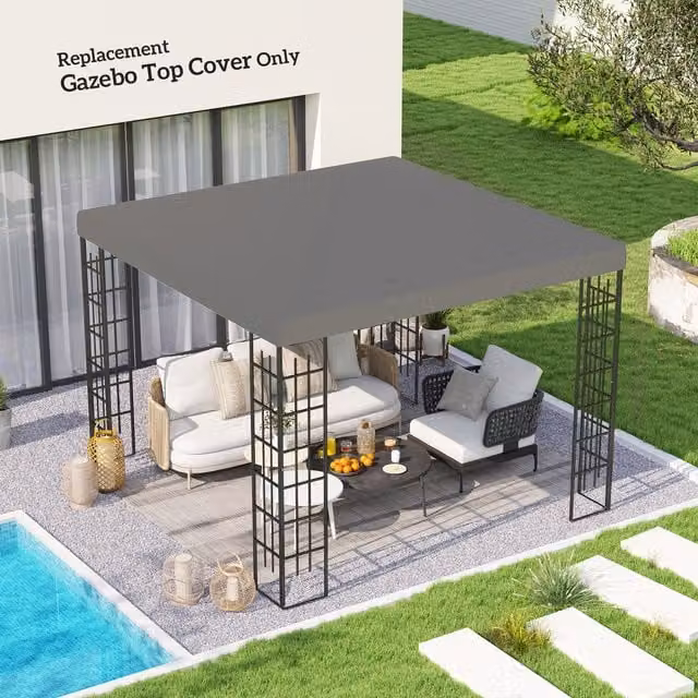 Outsunny Grey Polyester Gazebo Canopy Replacement Cover with UPF 30 Protection