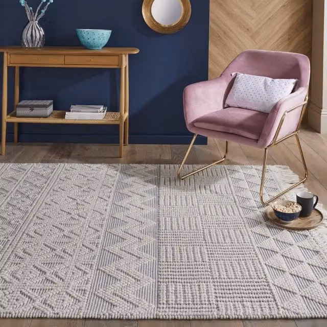 The Rug Shop UK Grey and White Modern Geometric Kilim Wool and Cotton Area Rug, W: 200 cm, L: 280 cm
