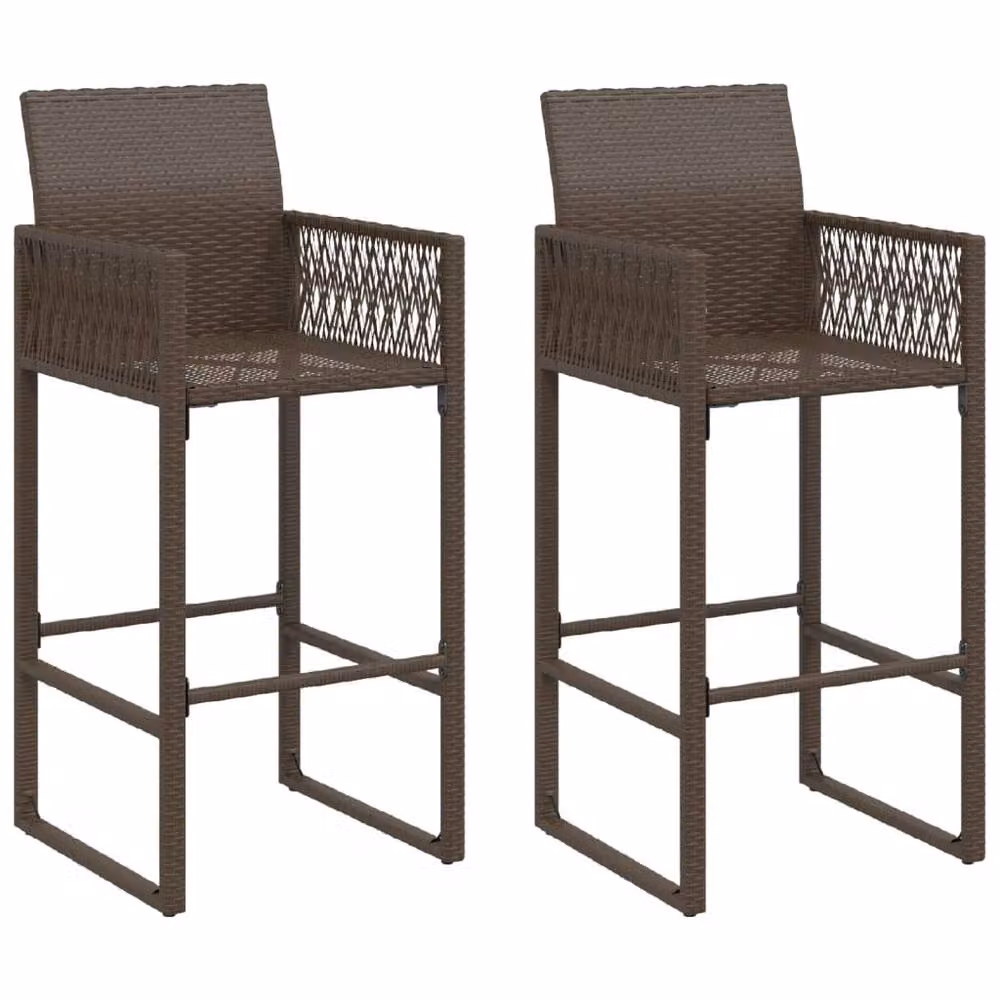 Berkfield Home Modern Brown Poly Rattan and Steel Garden Bar Stools, Set of 2 – 2