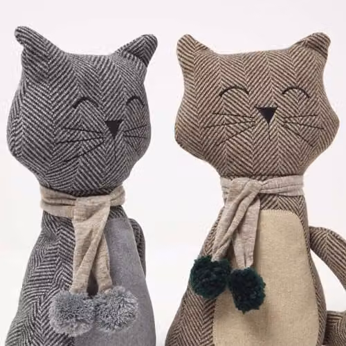 HOMESCAPES Textured Cat Door Stops, Set of 2, Grey and Brown – 2