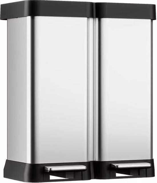Ventryn 60L Dual Step Stainless Steel Kitchen Trash Can with Soft Close and Fingerprint Proof Finish in Silver – 1