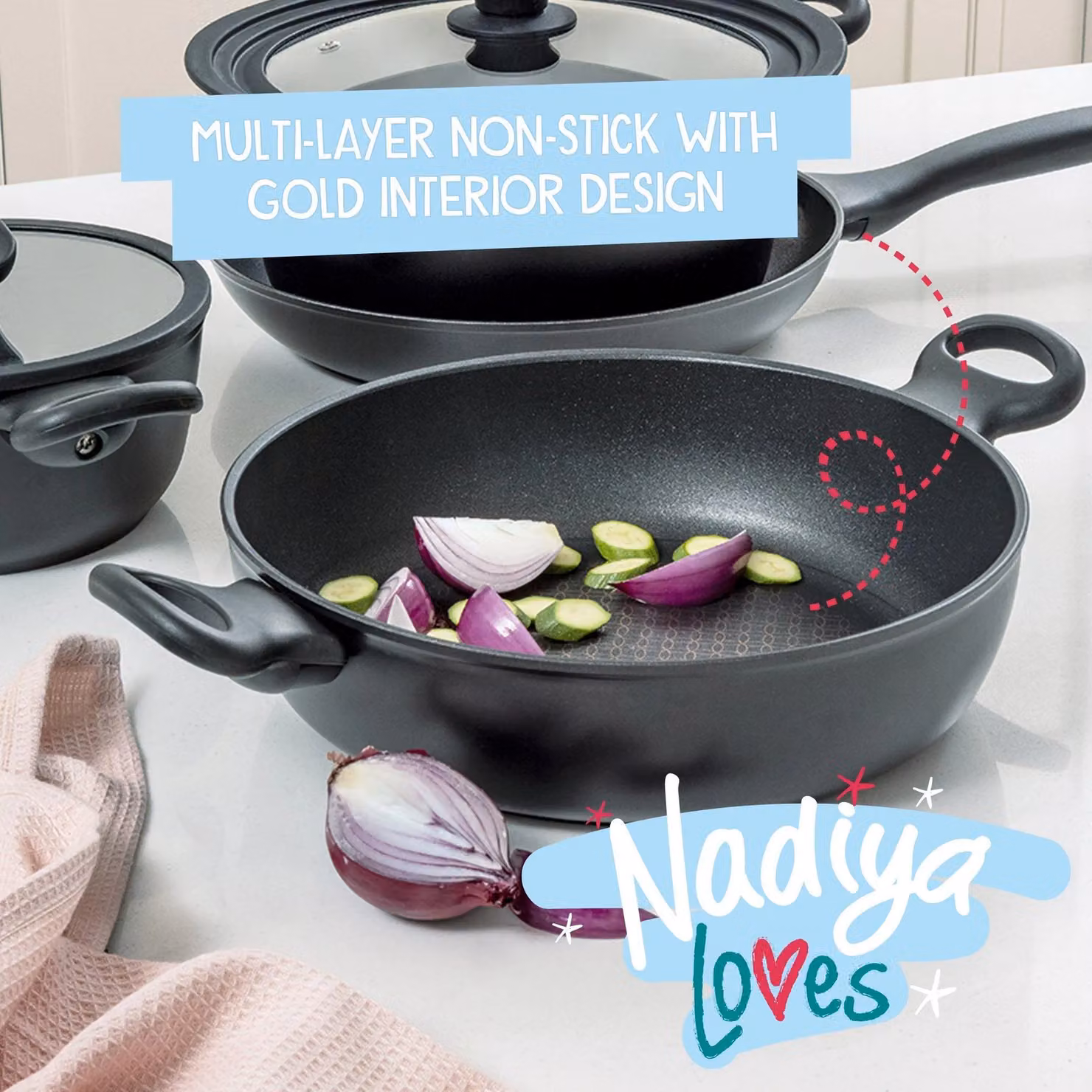 Prestige Nadiya Hussain Stackable Non Stick Cookware Set of 4 in Black and Gold – 3