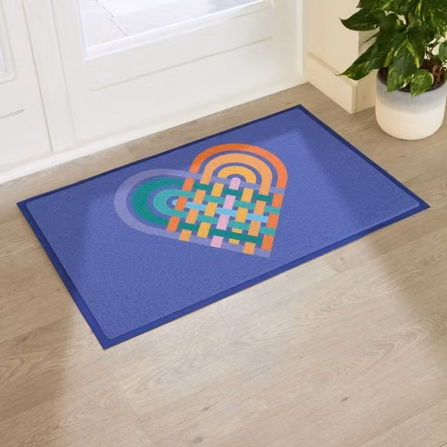 Artsy Mats Elizabeth Olwen Heart Lace Indoor/Outdoor Doormat in Blue and Multicolour, W: 90 cm, D: 60 cm – 1