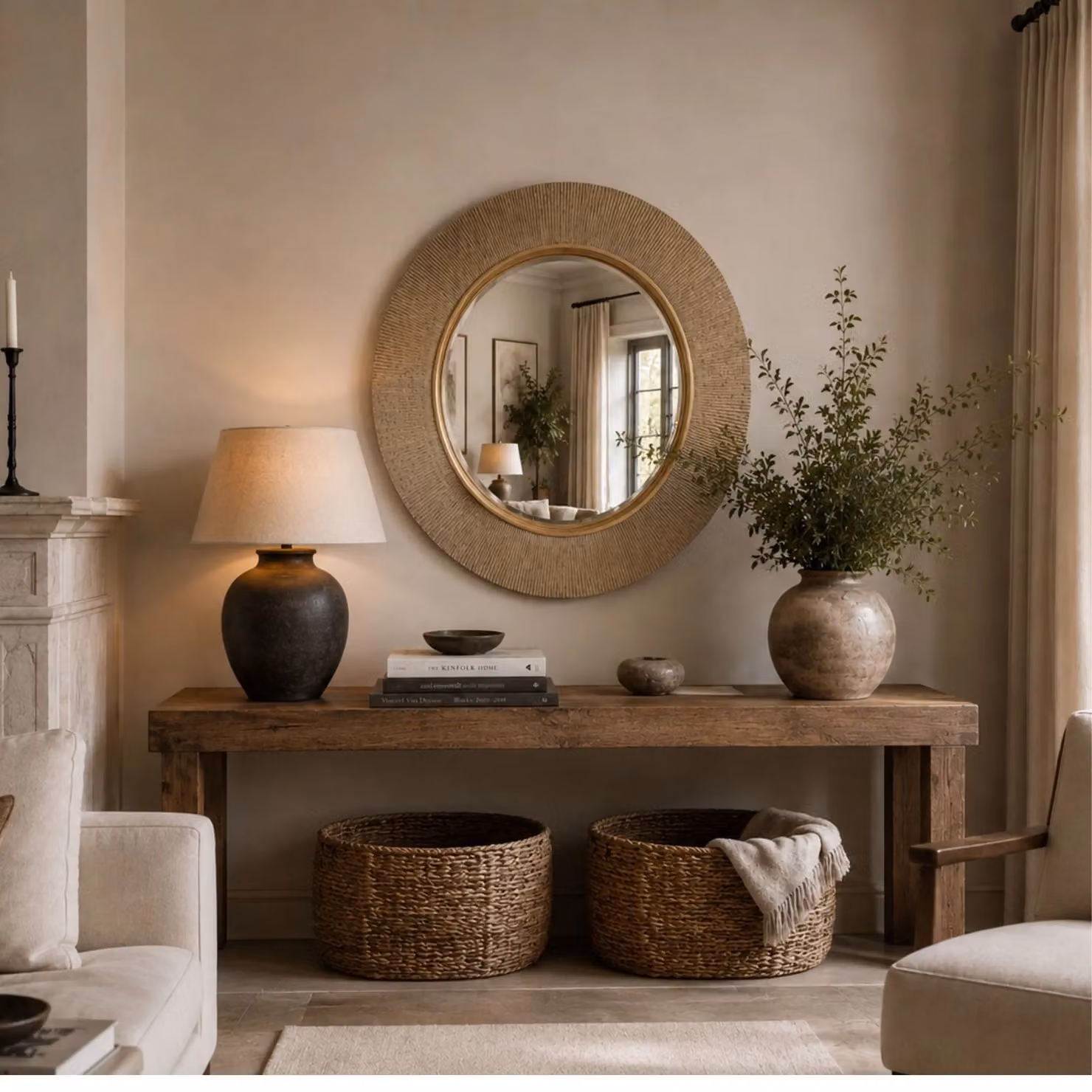 Yearn Mirrors Large Round Gold Ribbed Bevelled Hanging Mirror – 4