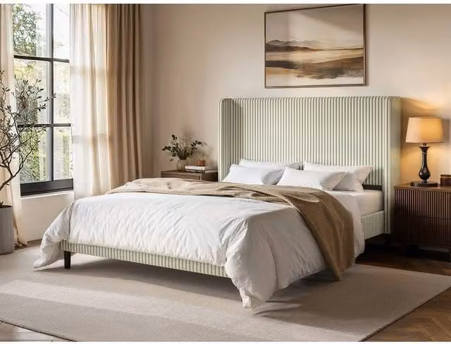 Solace+Co Jovanna Upholstered Bed with Winged Headboard in Green, W: 140 cm, L: 200 cm