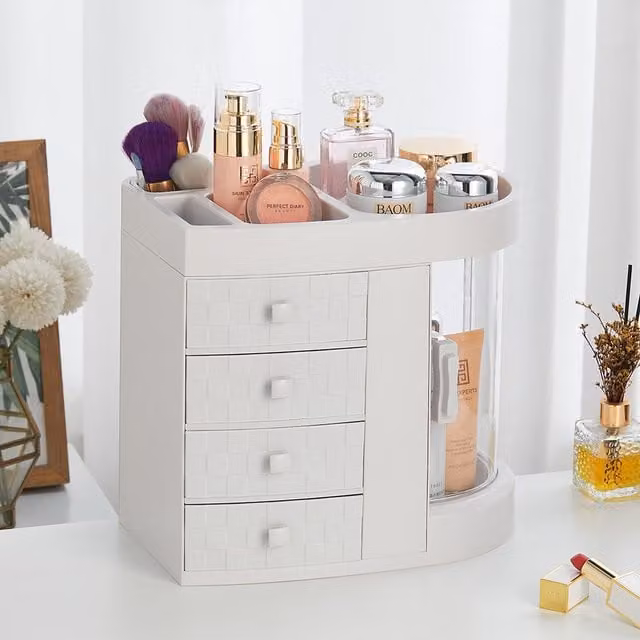 Livingandhome White Plastic Freestanding Makeup Cosmetic Organiser