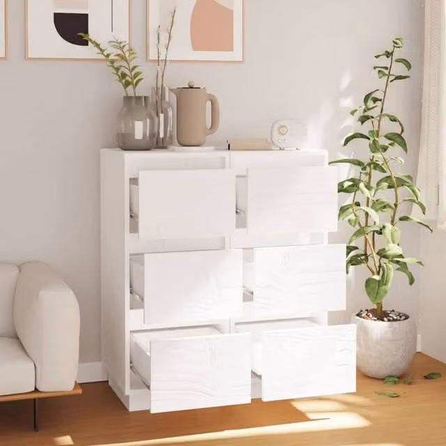 Berkfield Home Set of 2 White Solid Wood Pine Sideboards, W/D/H: 32 x 34 x 75 cm – 1