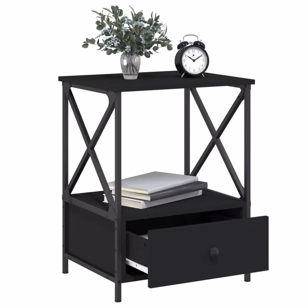 Berkfield Home Set of 2 Black Industrial Bedside Tables, W/D/H: 50 x 41 x 65 cm – 4