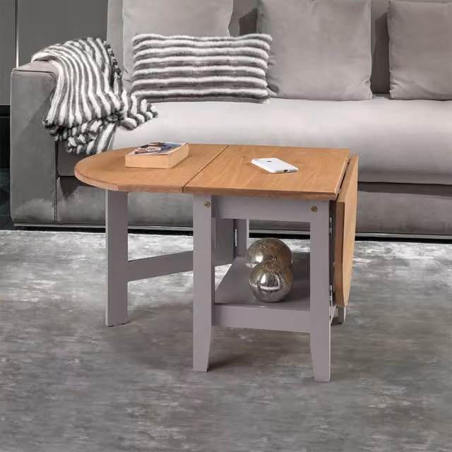 Seconique Santos Drop Leaf Coffee Table in Grey and Waxed Rustic Pine