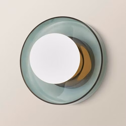 ValueLights Newbury Pair of Green Glass Globe IP44 Bathroom Wall Lights with Bulbs in Gold/Brass – 2