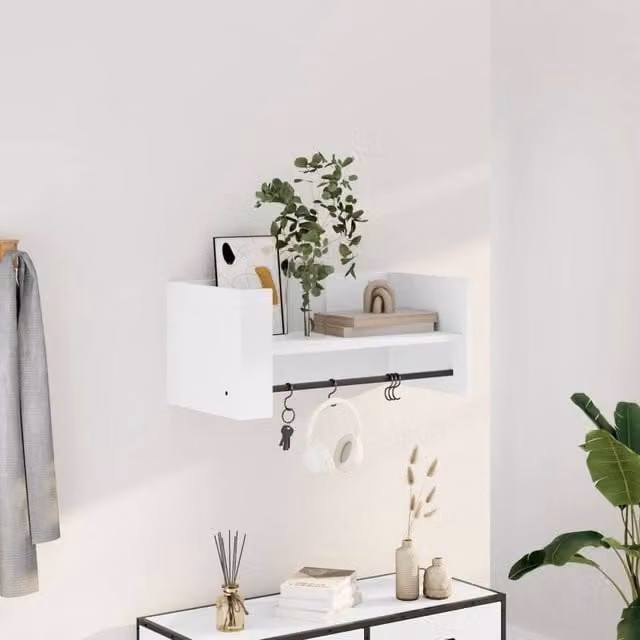 Berkfield Home White Wall Mounted Cube Shelf with Hanging Rod, W/D/H: 70.5 x 30.5 x 30.5 cm