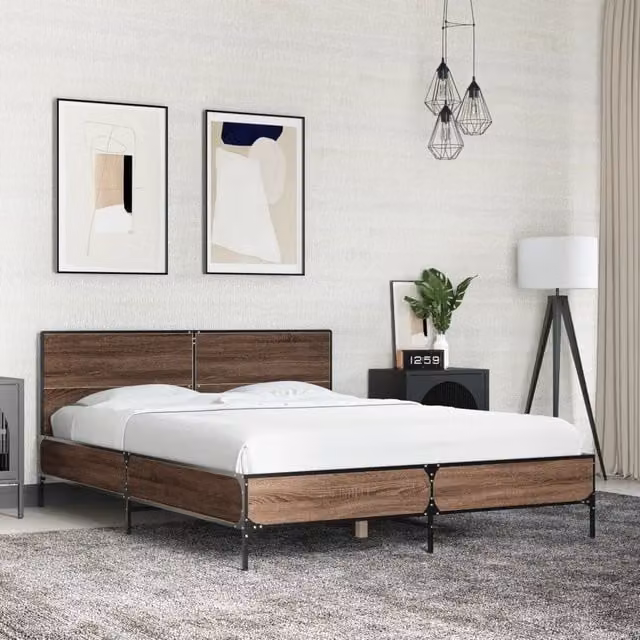 Berkfield Home Bed Frame in Brown Oak, W: 140 cm, L: 200 cm