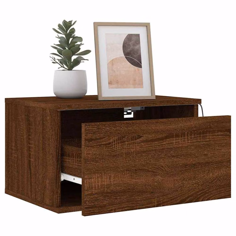 Berkfield Home Wall-mounted Bedside Cabinet with Integrated LED Lights, Brown Oak – 5