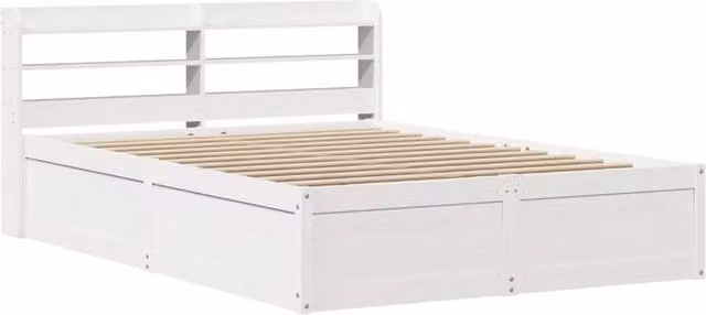 Berkfield Home White Solid Pine Bed Frame with Headboard and Side Compartments W/D/H: 160 x 200 cm