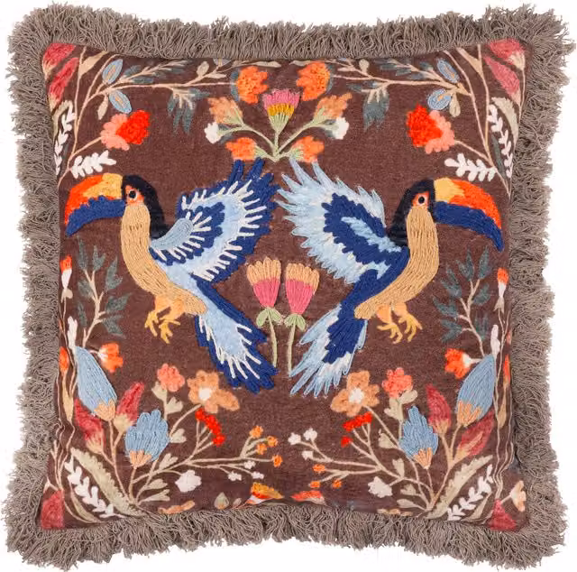 Make It A Home Multicolour Mirrored Toucan Embroidered Velvet Cushion Cover