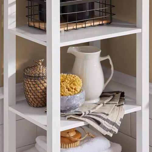 SoBuy Tall Slim Freestanding Bathroom Storage Cabinet in White with Open Shelves and Hinged Doors, W: 40 cm, D: 30 cm, H: 160 cm – 3