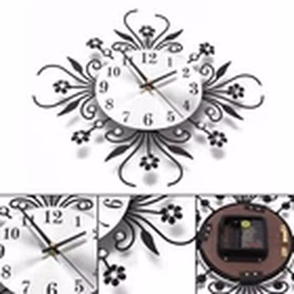 EONLION Luxury 3D Metal Diamond Floral Wall Clock in Black – 2