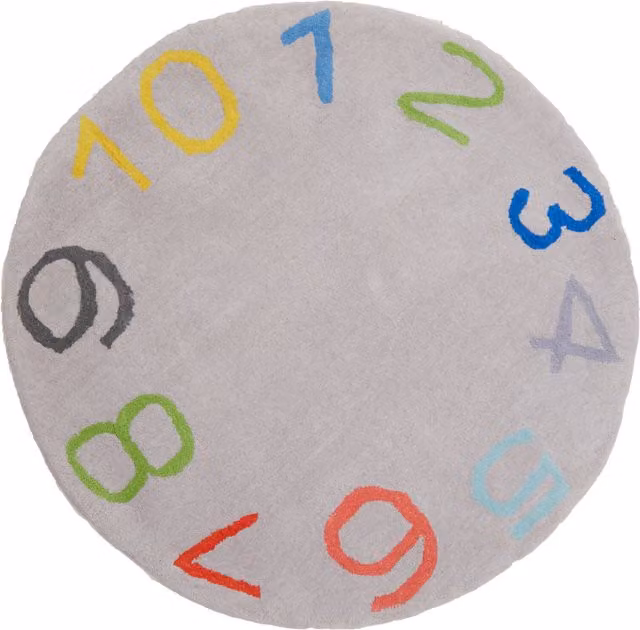 Orsina Kids Round Number Rug in Multicolour and Grey, Diameter: 100 cm