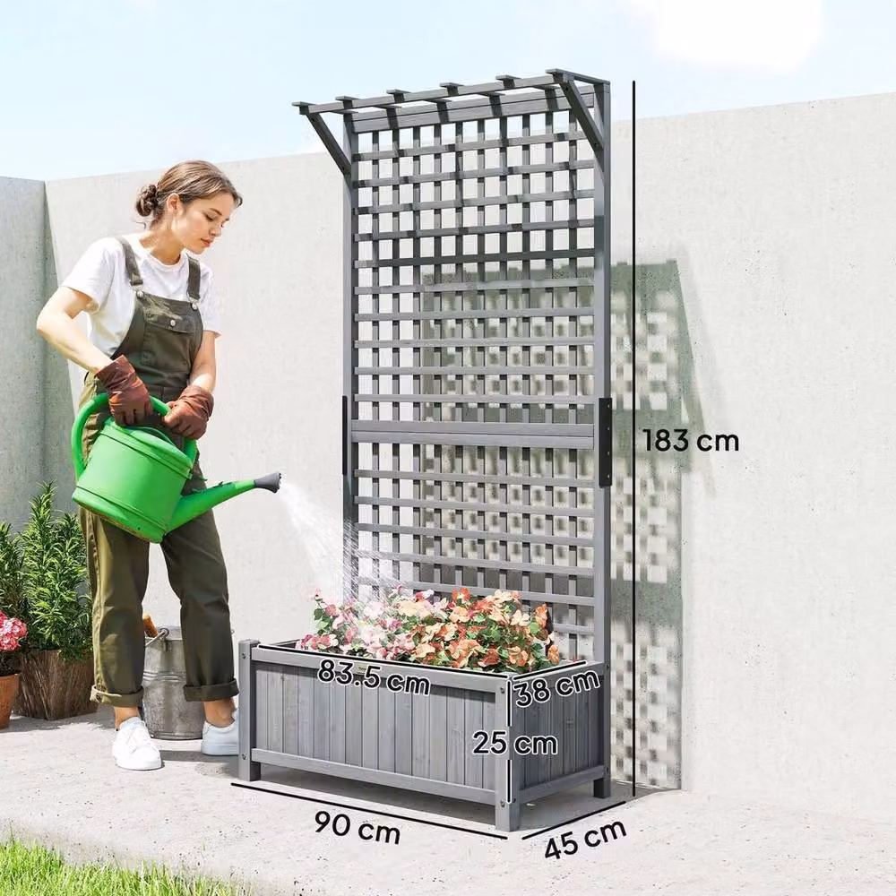 KORVIXA Grey Wooden Raised Bed Planter for Ornamental and Vegetable Gardens W: 100 cm, D: 100 cm, H: 45 cm – 2