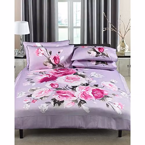 Paoletti Riva Windsor Super King Duvet Cover Set, Heather Purple Rose Flower Print, 100% Cotton, 300 Thread Count, W: 260 cm, D: 220 cm