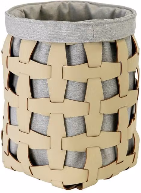 Angel Cerda Round Leather and Textile Tabletop Storage Basket in Sand and Grey – 1