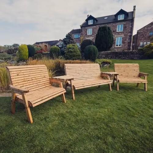 Churnet Valley Garden Furniture Valley 7 Seat Timber Set with Angled Tray in Brown – 1