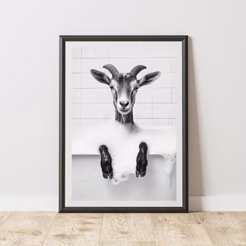60 Second Makeover Goat In The Bath Animal Print Paper Poster, Multicolour, W: 21.0 cm, H: 29.7 cm