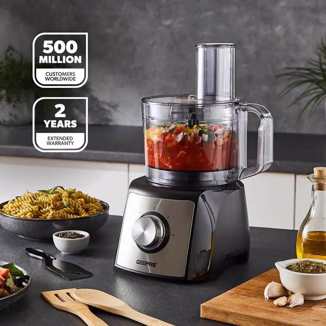 Geepas 1200W Compact Food Processor and Blender in Black and Silver with Stainless Steel Parts – 2