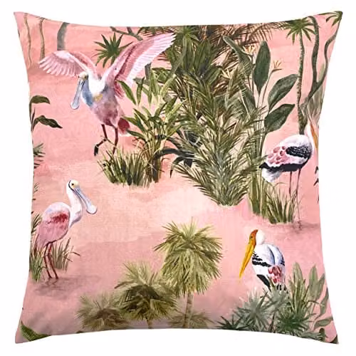 Paoletti Platalea Botanical Floral Outdoor Cushion, Pink, 43 x 43 cm