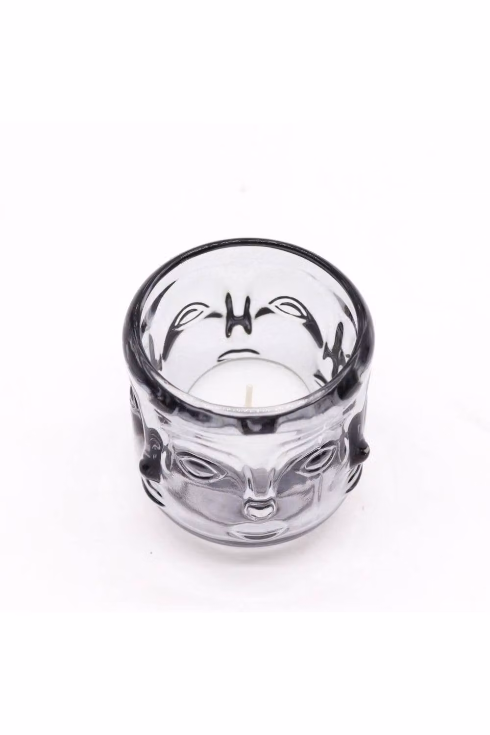 KDMD Midnight Grey Buddha Face Glass Votive Candle Jar