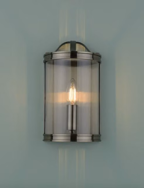 Laura Ashley Harrington Metal Flush Wall Light in Antique Brass and Transparent Glass