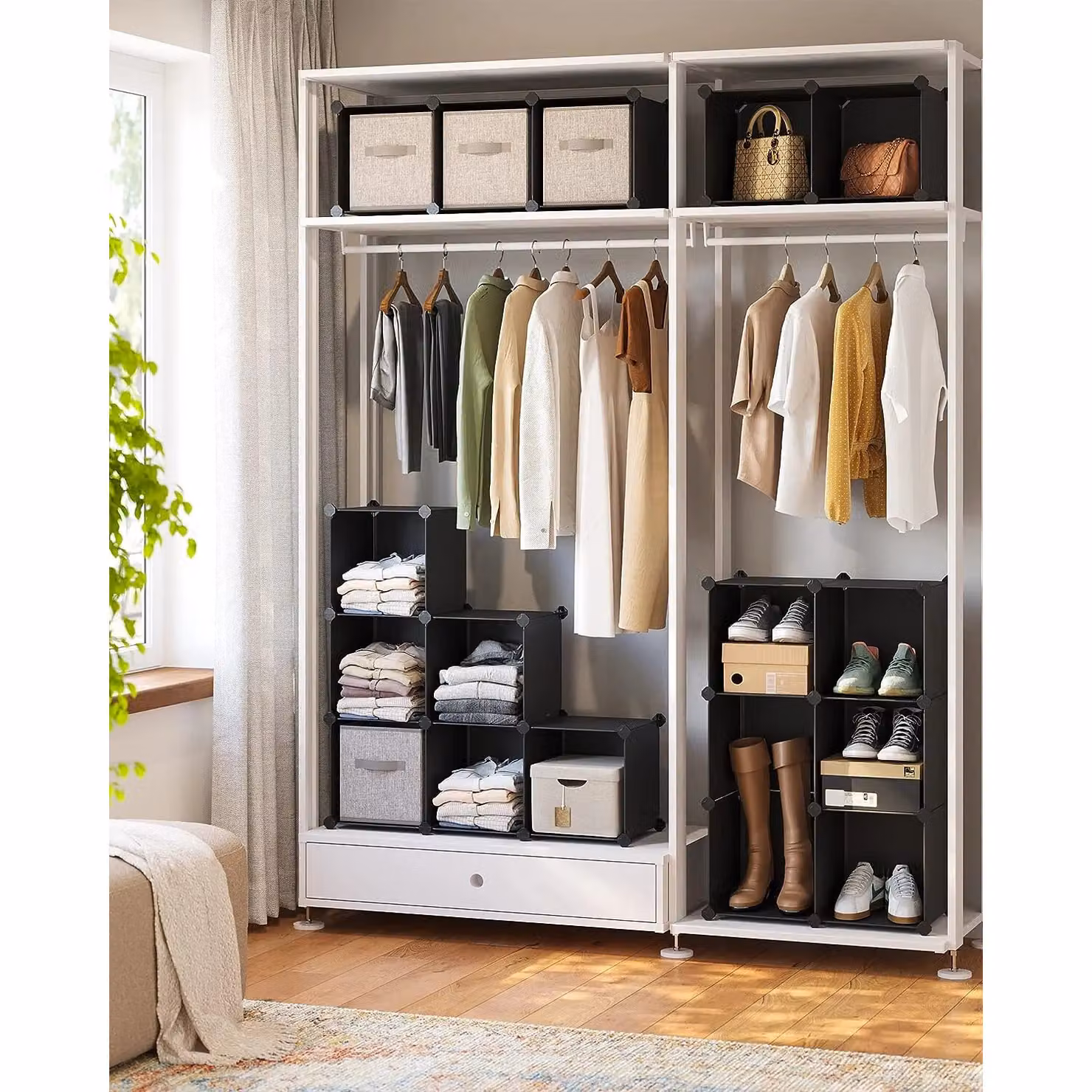 SONGMICS 16 Cube Modular Storage Organiser and Shoe Rack in Black – 2