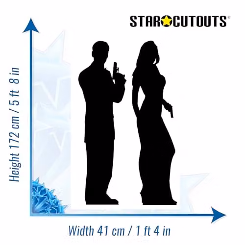 Star Cutouts SC007 Secret Agent Male and Female Double Silhouette Cardboard Cutouts, Black, Height: 172 cm – 3