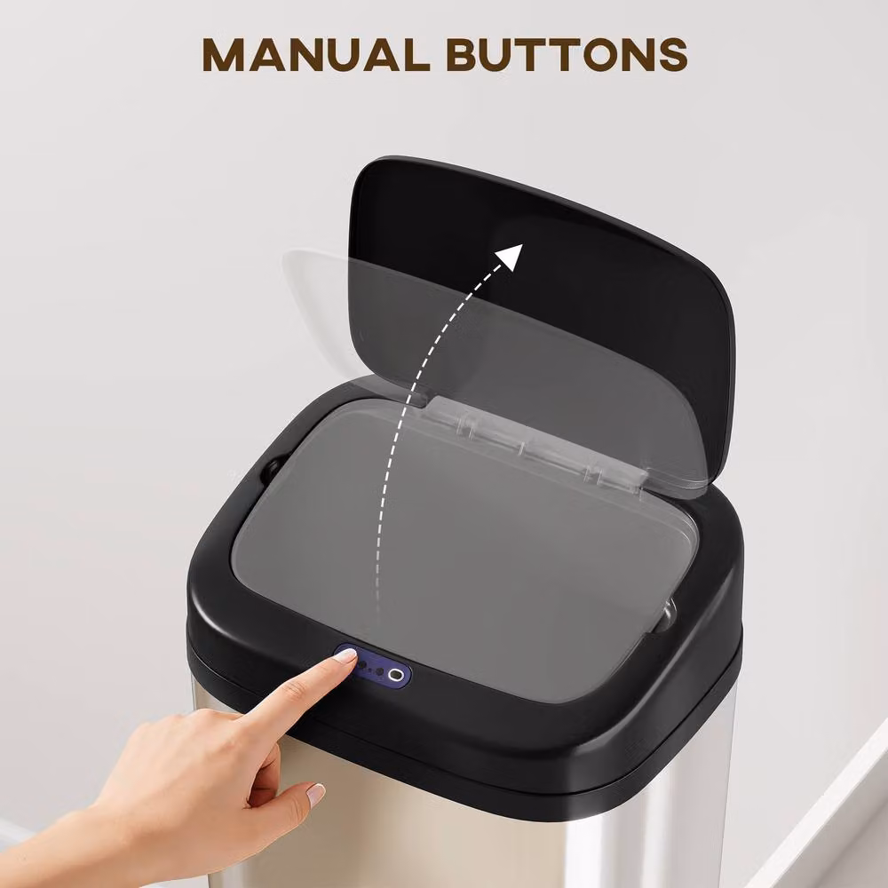 STILVORA 50L Sensor Bin with Bag-Fixing Ring in Silver Stainless Steel – 4